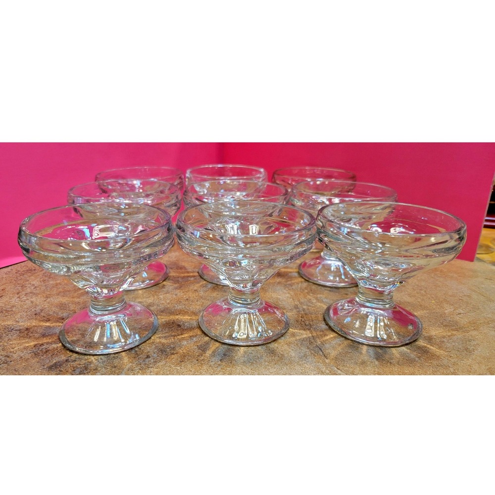 Vintage Style Clear Glass Footed Dessert Bowls Set of 9 Ice Cream Sundae Cups - Picture 3 of 16